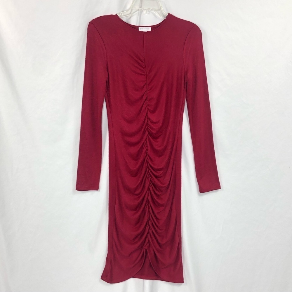 Leith Ruched Dress Burgundy - Picture 2 of 6